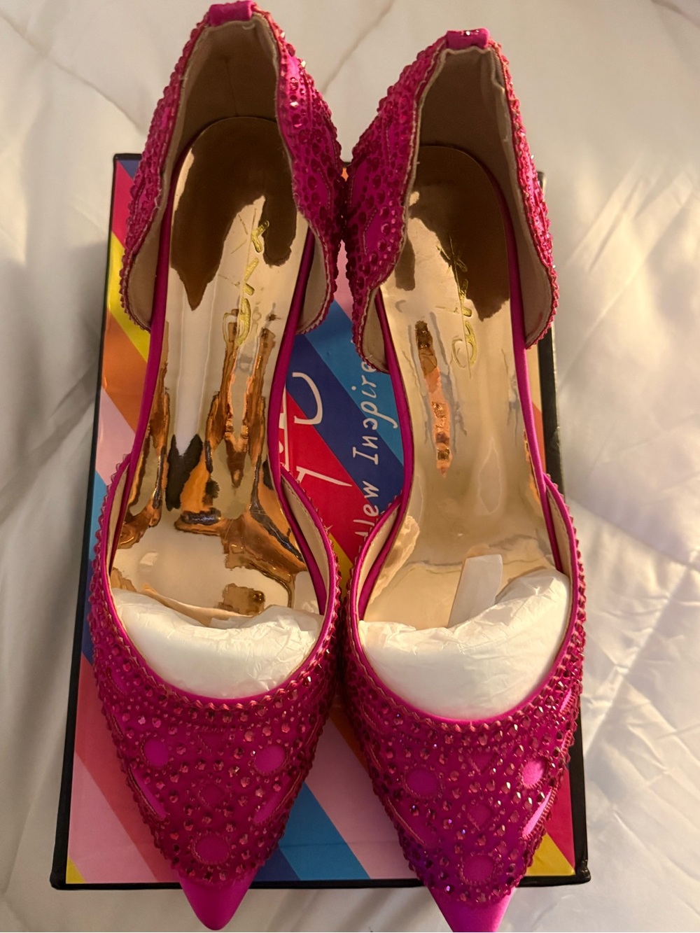 Women's Fuchsia Pointed Toe Embellished D'Orsay Heels